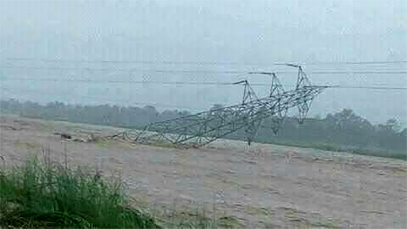 Power transmission infrastructure collapse under floods